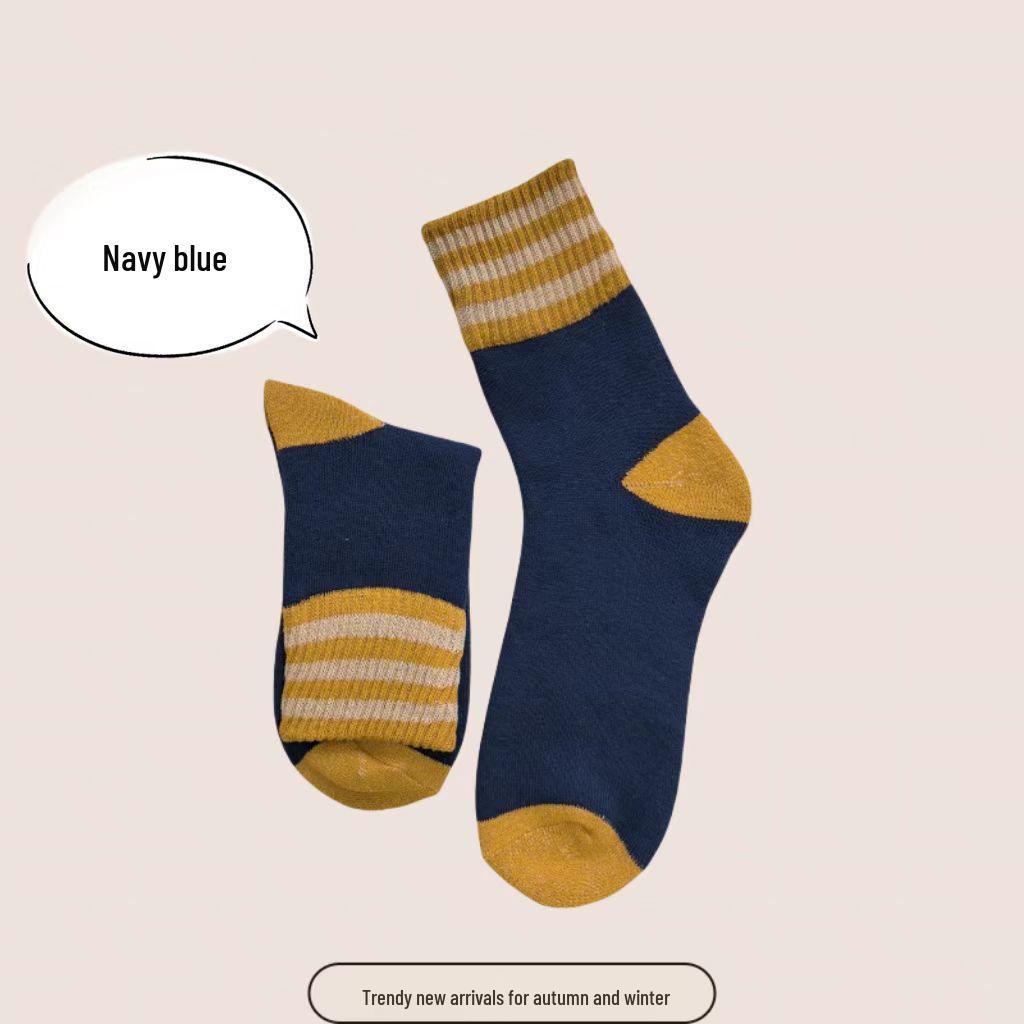 Damen Verdickte Gestreifte Mid-Calf Socken: Fleecegefütterter Frottee für Wärme, Herbst- & Winter-Retro-Woll-Design