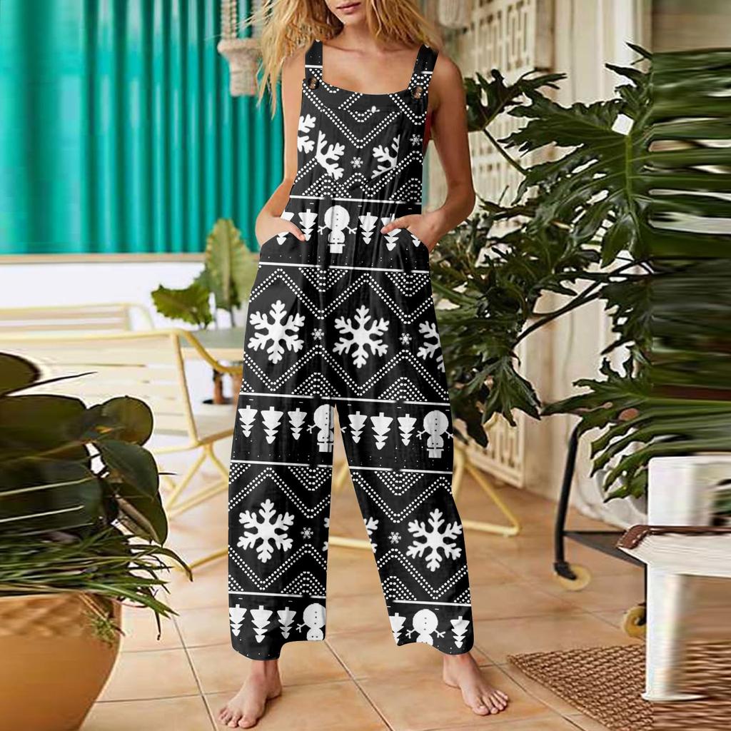 Women's Jumpsuit Halloween Print Casual Loose Vintage Shoulder Strap Cotton Linen