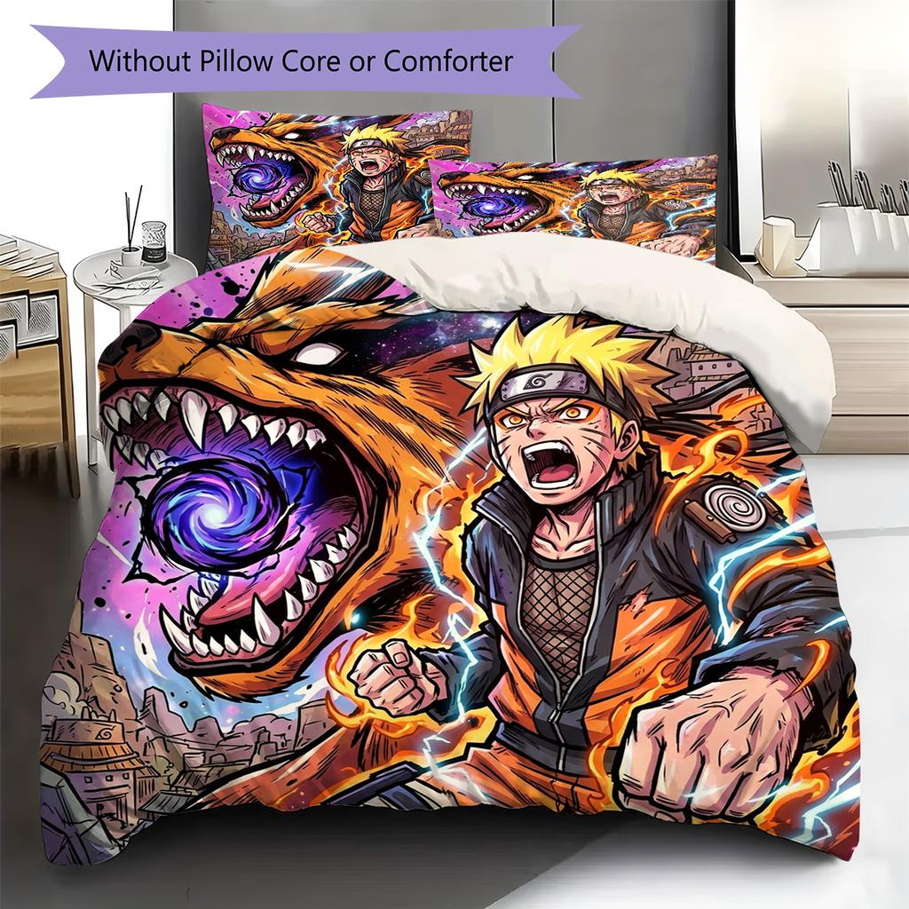 Naruto Pattern Bedding Quilt Set Quilt Cover Pillowcase Home Decoration Birthday Gift (1 * duvet cover + 2 * pillowcase, without core)