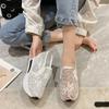 Fashion Summer High Platform Slip On Sequins Casual Woman Footwear Sale Y2k Fashion Designer Luxury Lace Mesh Breathable Shoes for Women