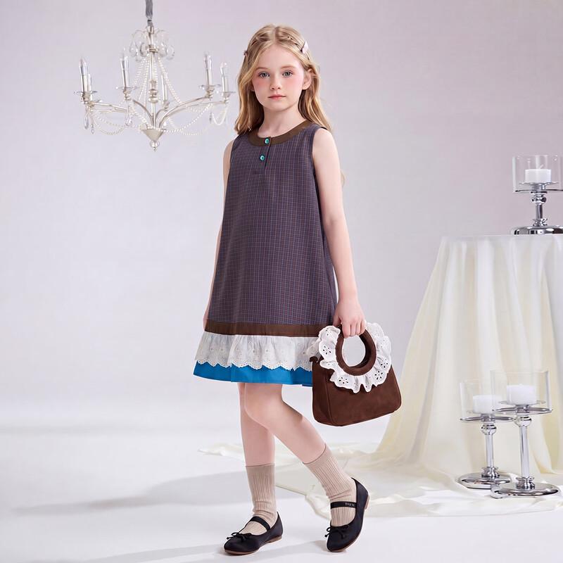 ASK JUNIOR Girls' Summer Plaid Sleeveless A-line Dress