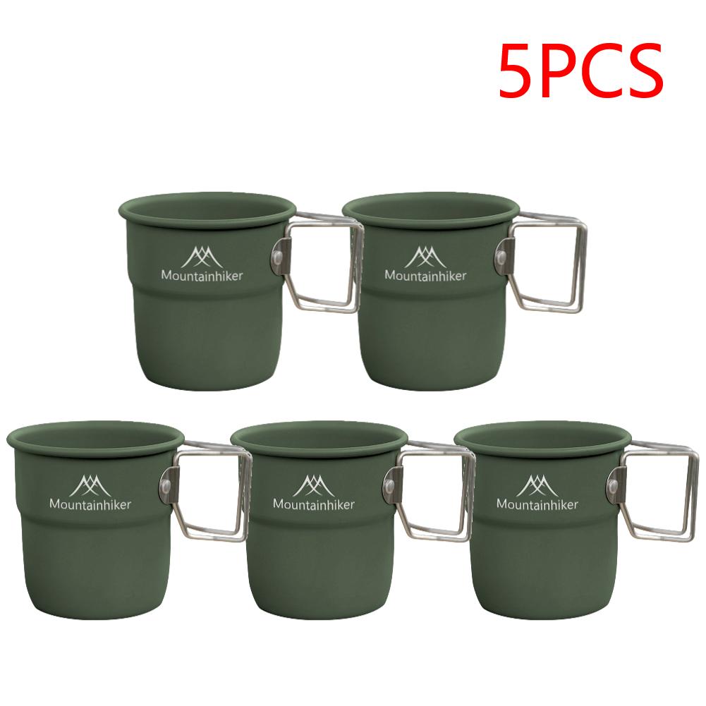 1-5PCS 300ml Camping Water Cup with Foldable Handle Picnic Water Mug Aluminum Alloy Lightweight Camping Cup for Outdoor
