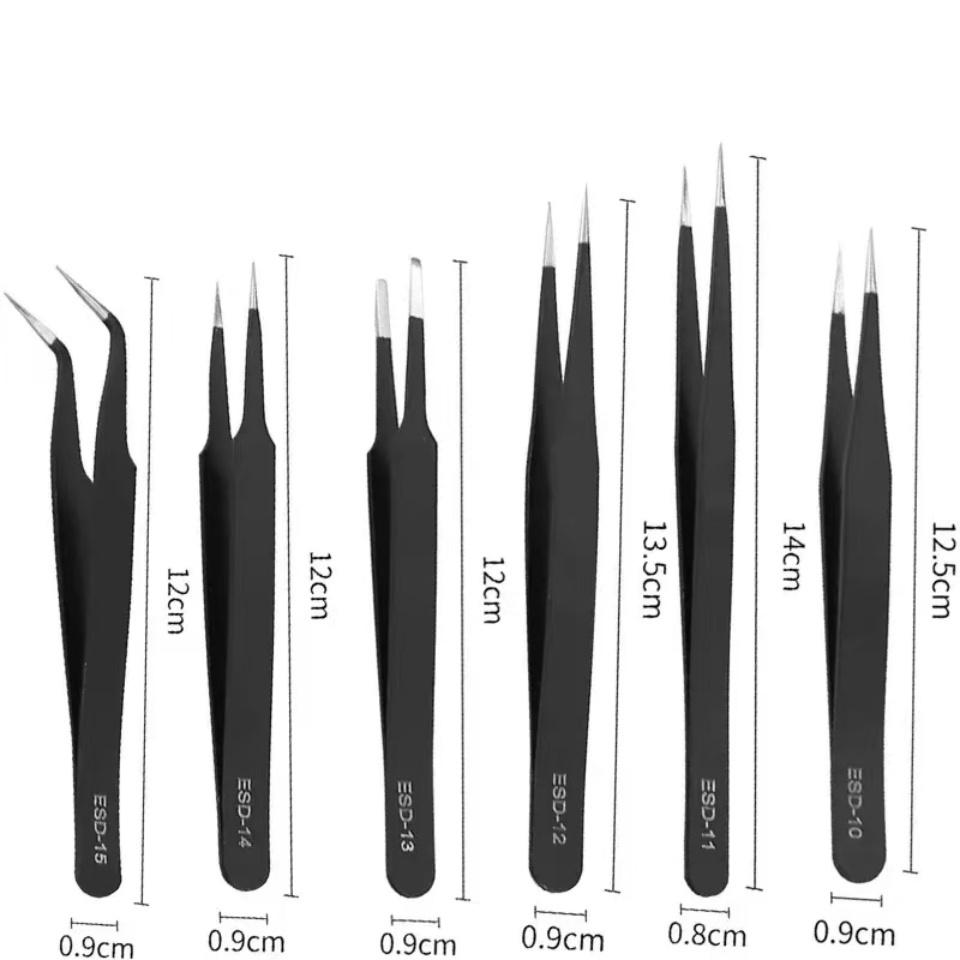 Antistatic Stainless Steel Tweezers 6 PCS Precision Maintenance Industrial Repair Curved Tool Home Work Model Making Hand Tools