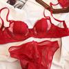 Europe Women Underwear Set Sexy Lace Ultra Thin 1/2 Cup Plus Size Brassiere Fashion Embroidery Intimates Push Up Bra Briefs Set