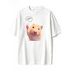 Unisex Summer Cream Short Sleeve Tee Cute Hamster Peace Hand Cartoon Graphic Print Crew Neck Loose Daily Casual Male Fashion Tops