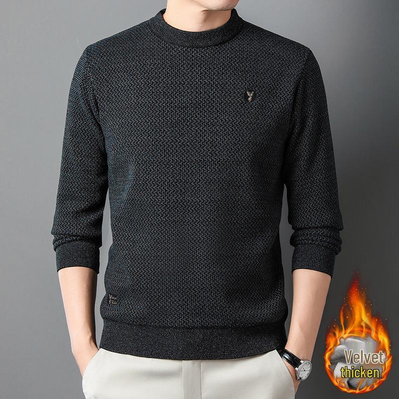 

Men s Winter Velvet Thickened Sweater - Warm Casual Round Neck Knitwear 2XL чорний/сірий