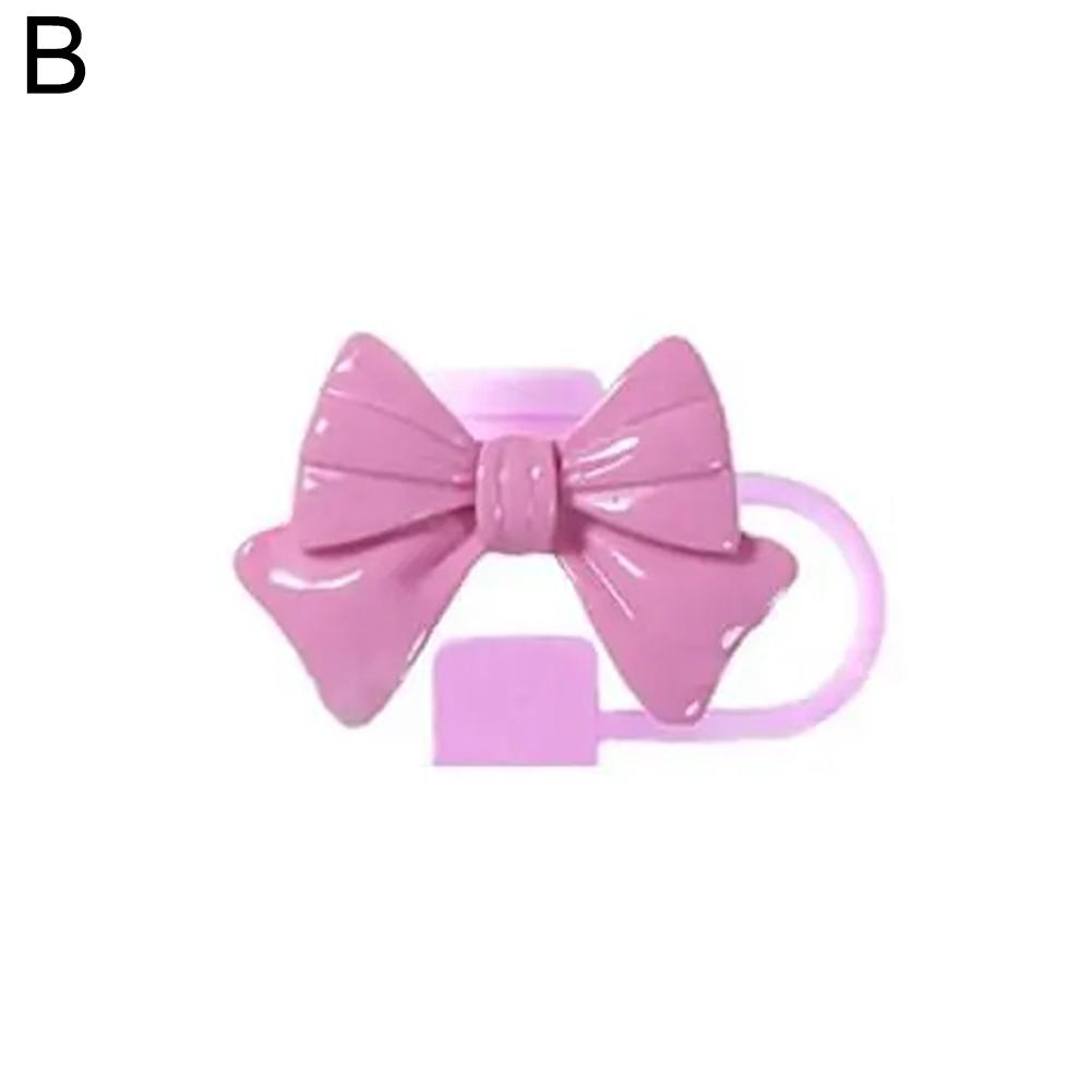 Cute Cartoon Bow Straw Tips Cover Reusable Dustproof Silicone Straw Cover Kitchen Cup Accessories Home Supplies