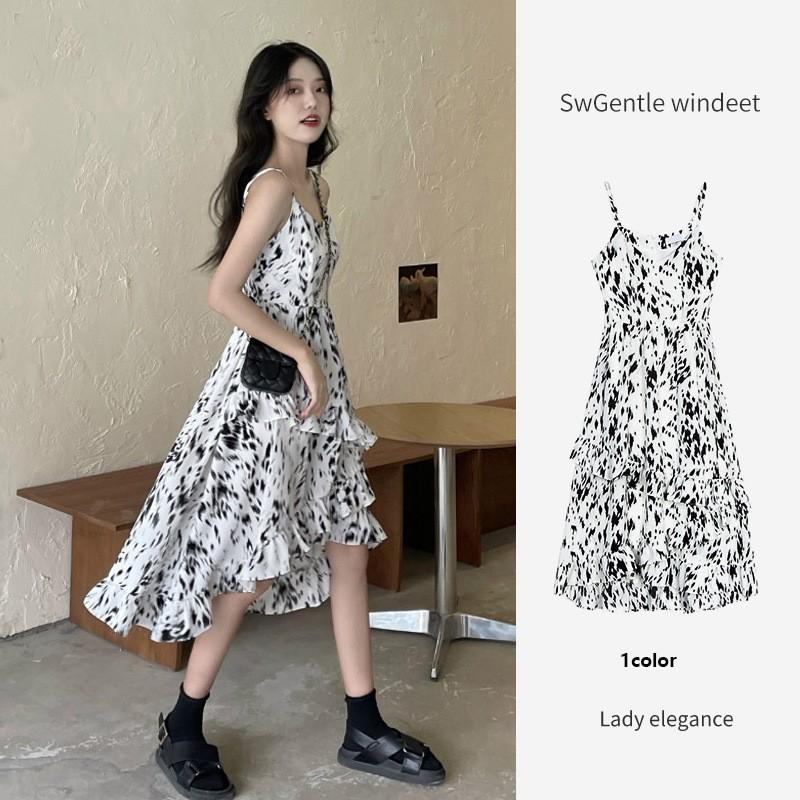 

Нежное платье на талии с цветочным принтом во французском стиле, женское летнее дизайнерское платье с нерегулярной юбкой с принтом, платье с рюшами XXXL белый