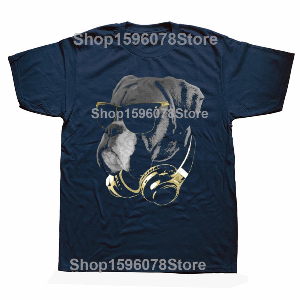 

Funny Boxer Dog Sunglasses and Headphone T Shirts Men Pure Cotton Humor Streetwear Tee Shirt Short Sleeve Unisex Loose Clothing S