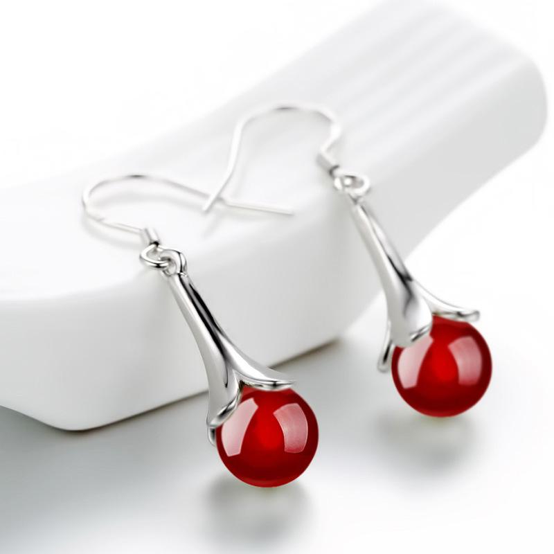 Women's Retro Korean Style Agate Tassel Earrings - Silver-Plated, Medium to Long