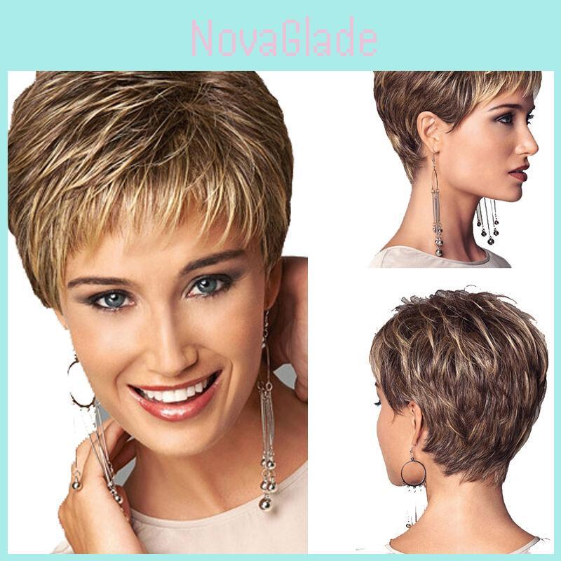 Prémiová kvalita Krátké blond a hnědé paruky Bezčepičkový design pro bezstarostný styl a pohodlí