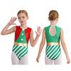 Kinder Mädchen Weihnachtskostüm Cosplay Tanz-Turnanzug Ärmelloser Jumpsuit Pailletten Streifen Gymnastik-Einteiler Body Weihnachtsmann Verkleidung