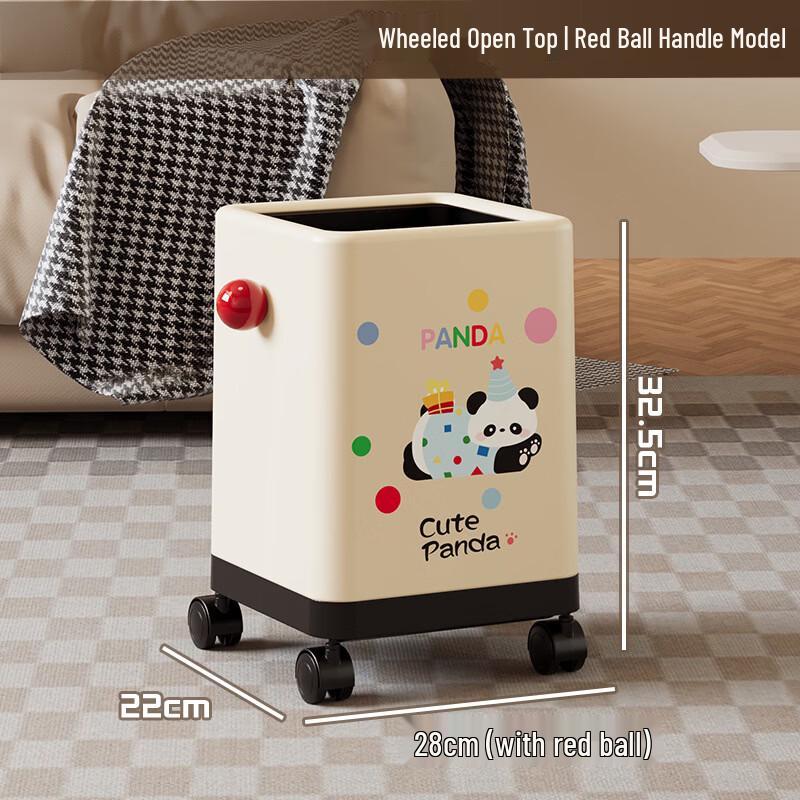 Cute Panda Square Waste Bin with Handle and Wheels