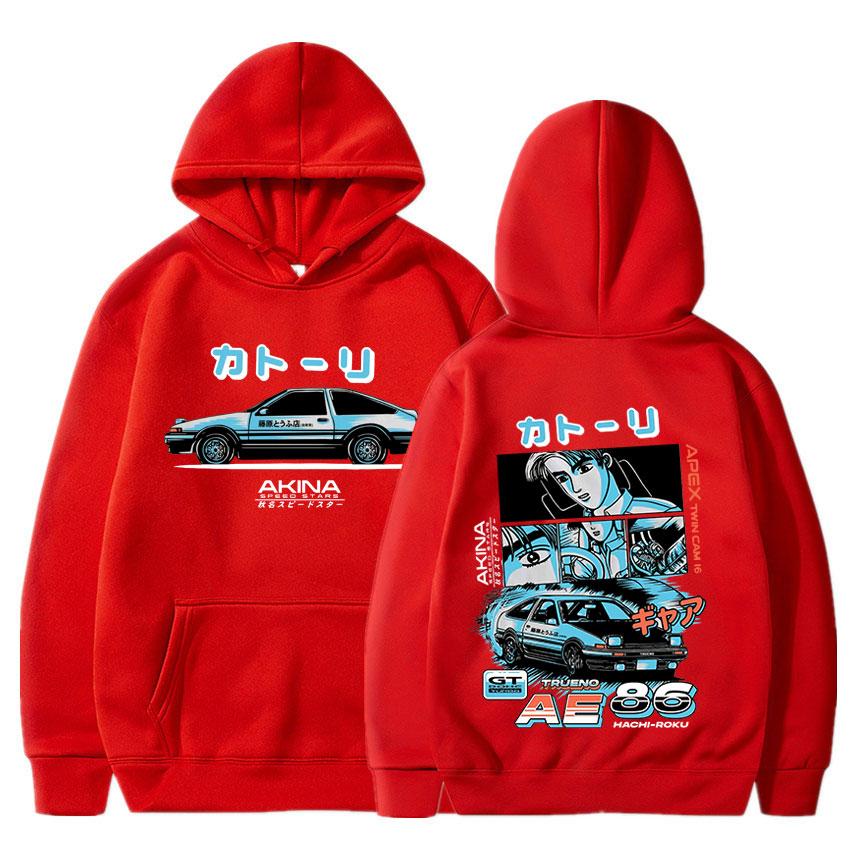 Anime AE86 Cartoon Hoodie with Velvet
