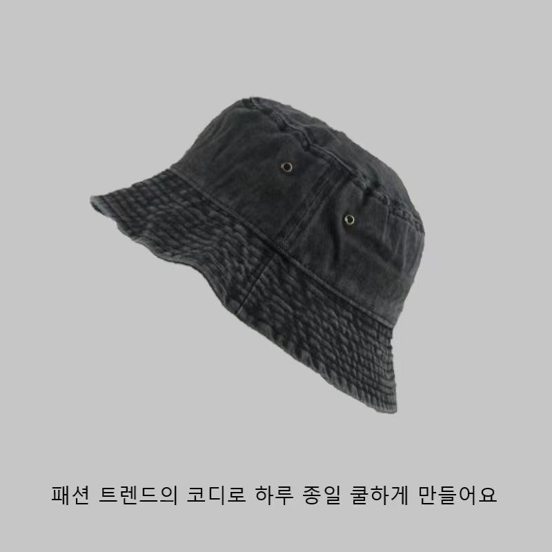 Hong Kong Style Retro Distressed Washed Denim Fisherman Hat - Spring/Summer Fashion, Breathable Bucket Hat for Couples.