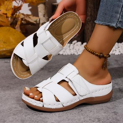 Women'S Slippers Summer Adjustable Pu Leather Upper Solid Color Breathable Design Lightweight And Outsole Sandals For Woman