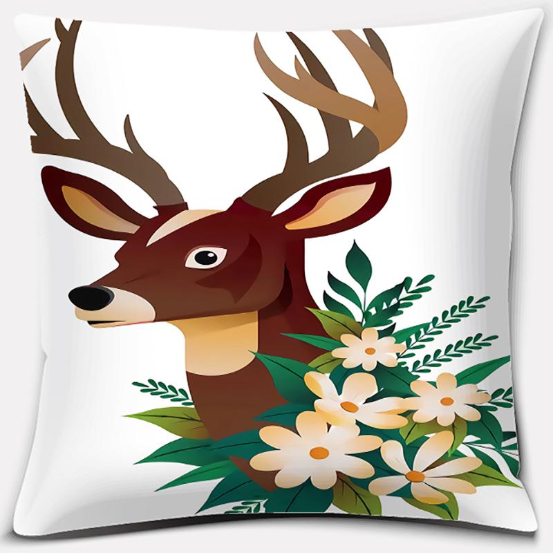 Christmas Deer Pattern Pillowcase Square Pillowcase Home Office Decoration Pillowcase