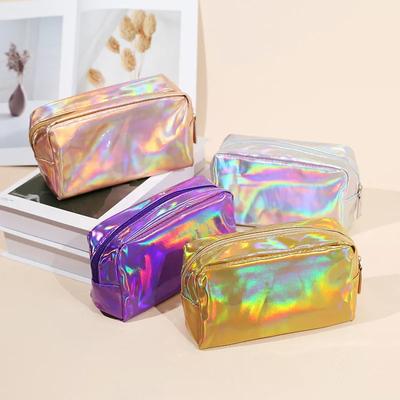 Bolsa de Maquiagem Laser Cor Sólida Bolsa Portátil de Lavar e Guardar para Viagem Moda Grande Capacidade Organizador de Artigos de Higiene Pessoal e Cosméticos