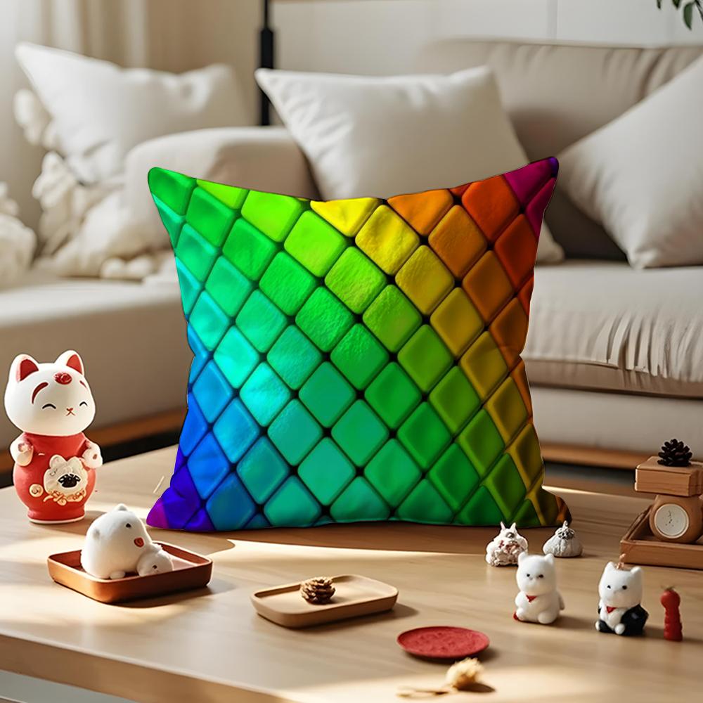 Color Blocking Art Cushion Cover Anti-dustmite Pillowcase Invisible Zipper Silky Short Plush Sofa Cushion Cover