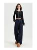 Women's Dark Blue High-Waist Wide-Leg Jeans, Summer 2025 Collection - Loose Fit, Meat-Covering, Mopping Style.