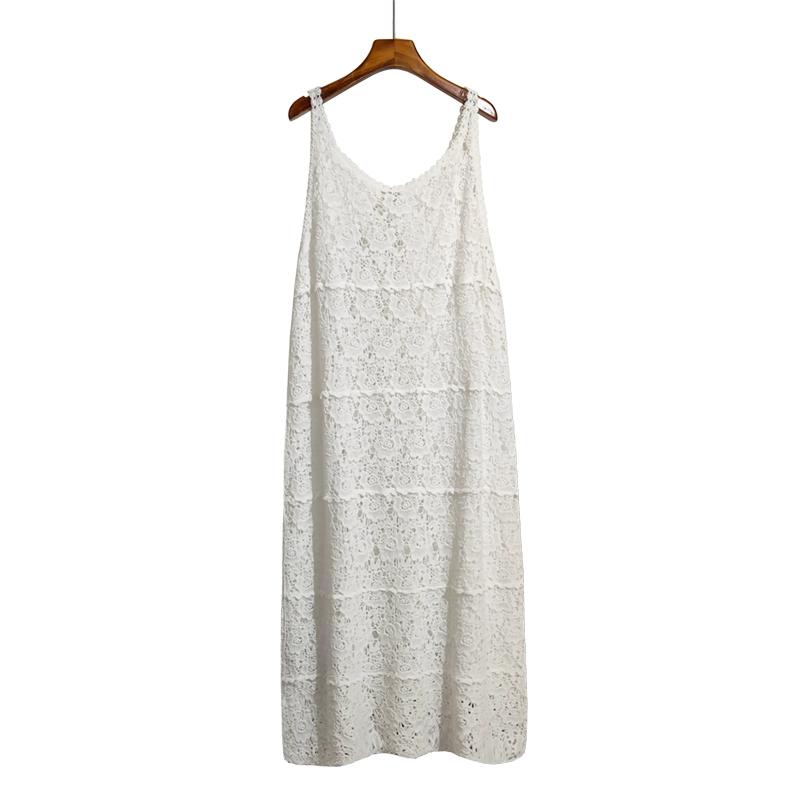 Dimanaf 2025 New Dress Women Knitting Lace Sleeveless Vest O-Neck Hollow Summer Style Loose Basic