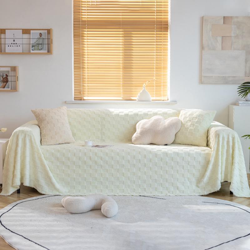 Simple Checkerboard Sofa Cover Cloth Full Cover Sofa Cover Winter Plush Sofa Cover Full-Cover Solid Color Sofa Cover