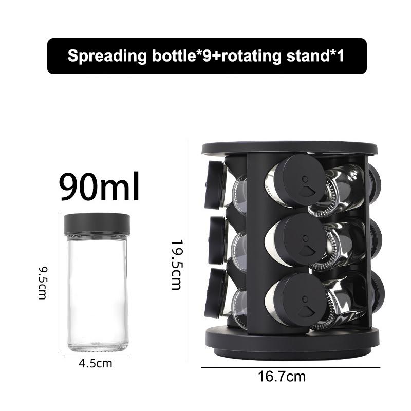 Rotating Spice Rack With Clear Glass Jars And Adjustable Lids 360 Degree Rotation For Home Kitchen Outdoor Camping Cooking