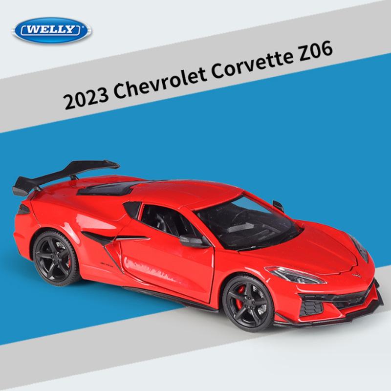 Welly 1/24 Scale  2023 Chevrolet Corvette Z06 Alloy Sports Car Model Diecast Racing Car Vehicles Model Simulation Collection Kids Gifts
