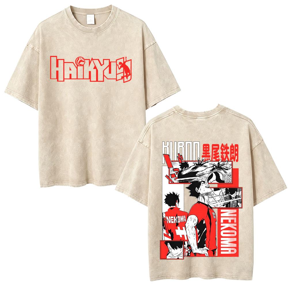 Washed Vintage Anime Haikyuu Kotaro Bokuto T-shirt Retro Manga Oversized T Shirts High Quality Cotton T-shirts Unisex