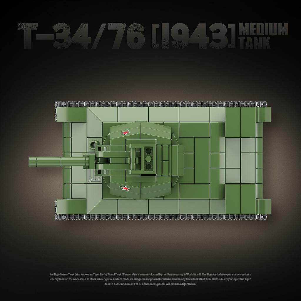 Full crown 100297 Soviet T34/76 medium tank interior armor structure toy for boys, gift set of building blocks