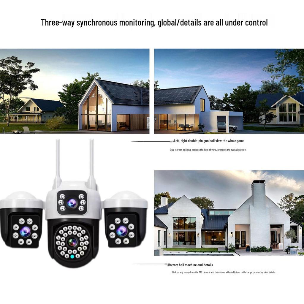 V380 Wireless Home WiFi Camera with Three-Lens, Three-Screen Mobile Remote Monitoring