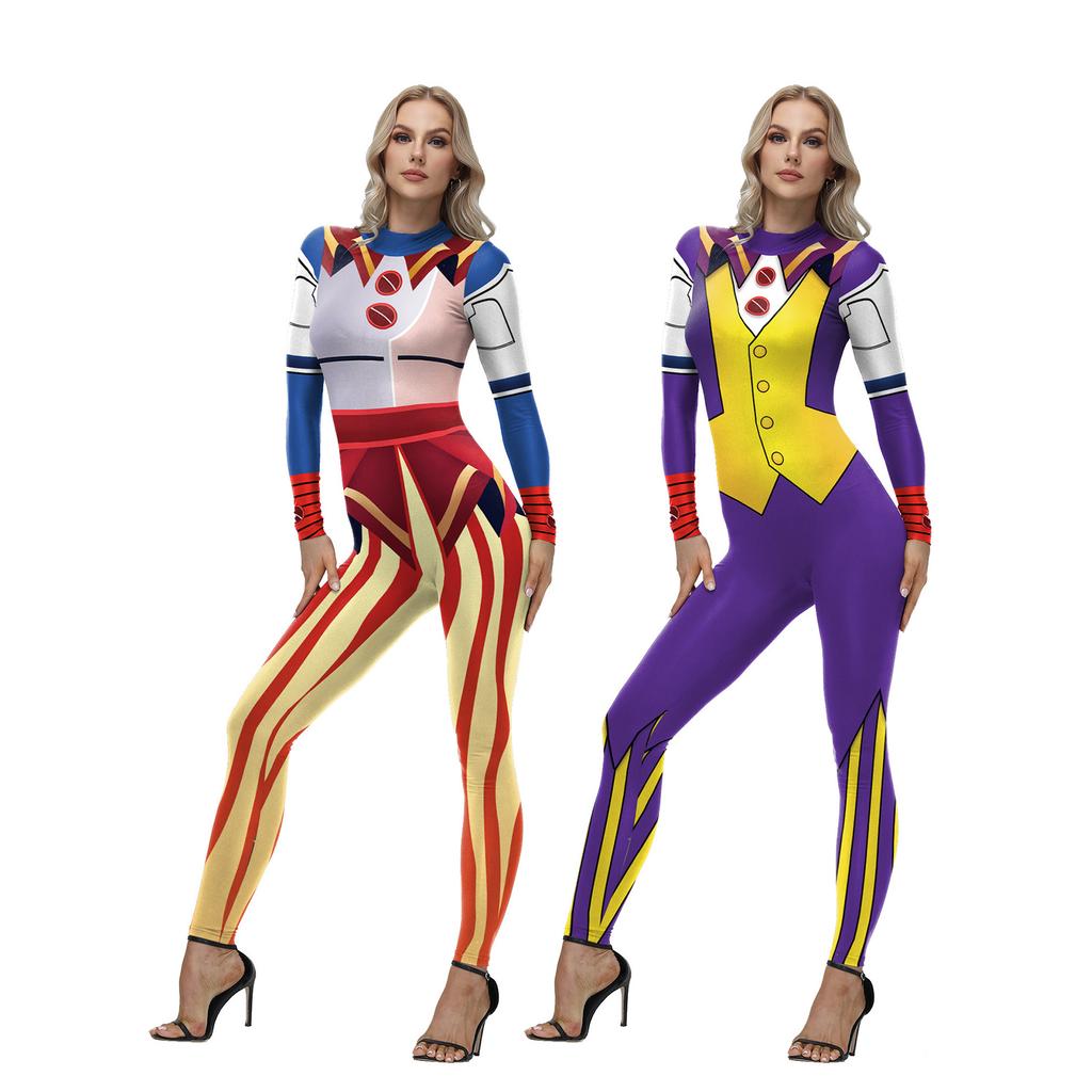 Adult Circus Performer Jumpsuit Full Body Costume One Piece Long Sleeve Bodysuit Stage Outfit for Halloween Party Role Play