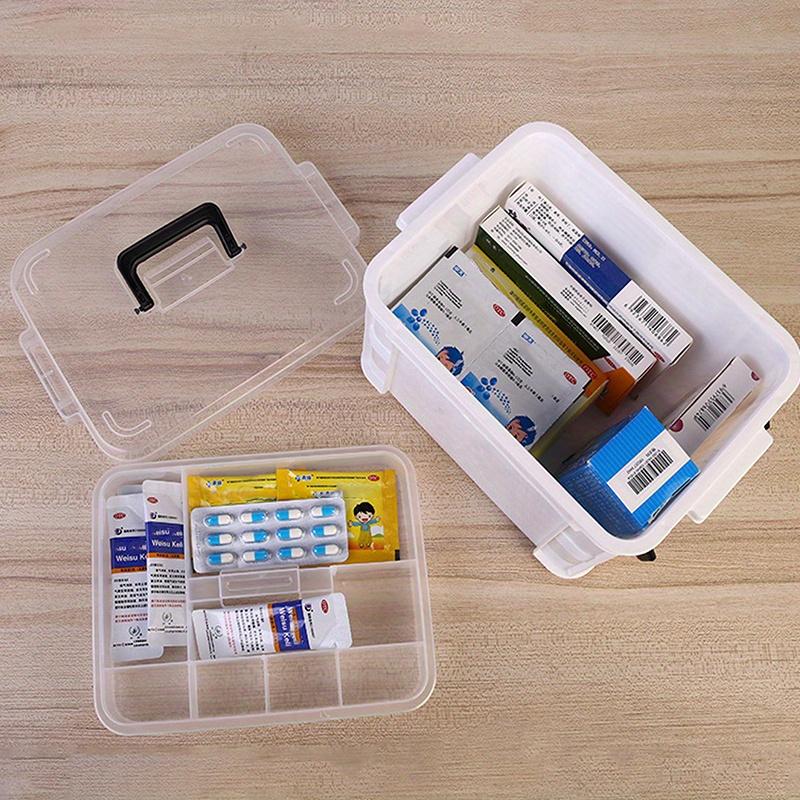 Portable First Aid Case Multi-Layered, Family Medicine Storage Box with Handle, Transparent Emergency Supplies Organizer for Home Travel and Dorm Use