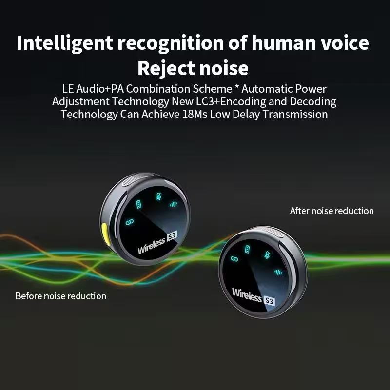 Portable Wireless Lavalier Magnetic Microphone S3 Windproof Cap Audio Video Recording Mic With Charging Case for Smartphone