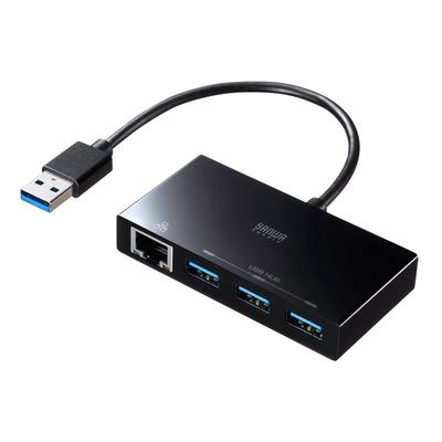 Sanwa Supply Siyah 3.2 Hub'lı USB Gen 1 Gigabit LAN Adaptörü, USB-3H322BKN,