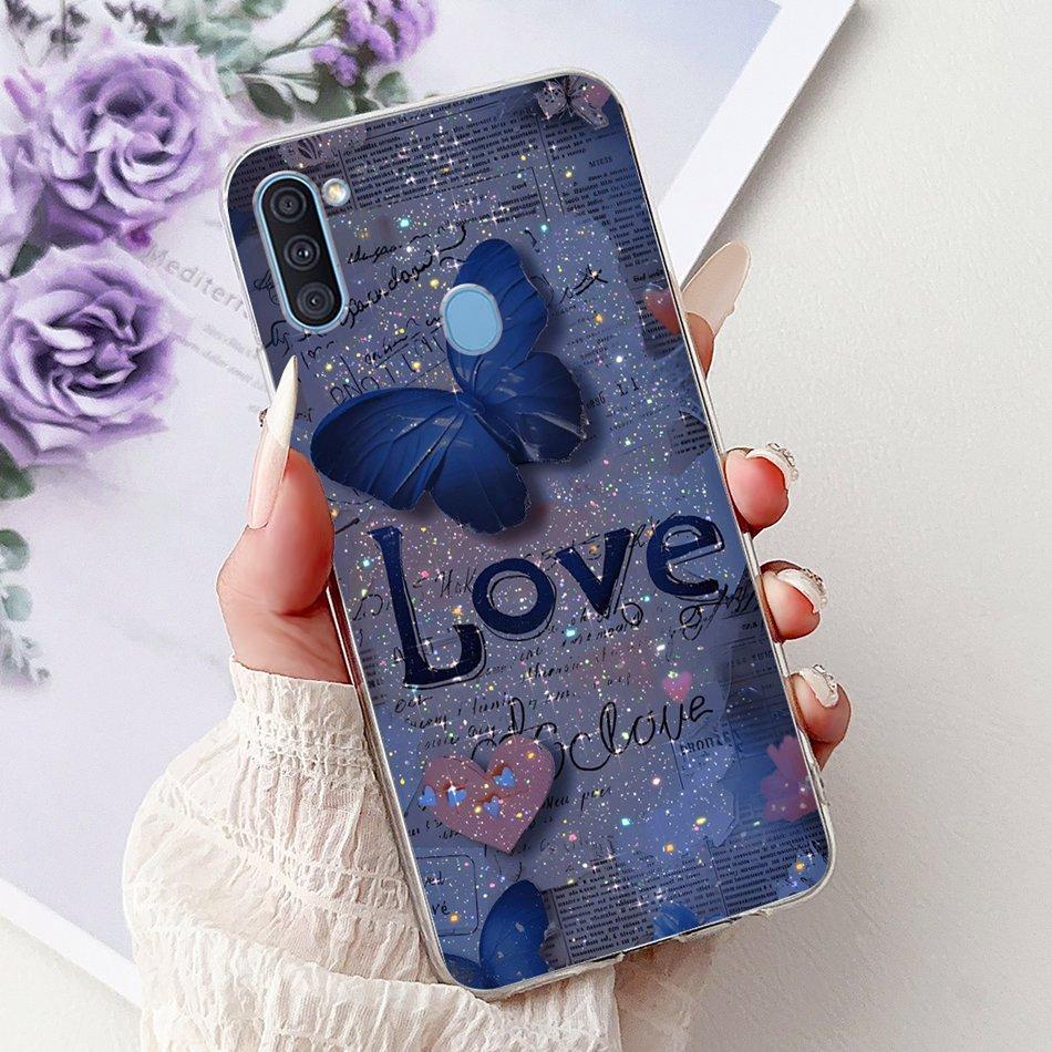 For Samsung Galaxy A11 M11 Phone Case Samsung A11 M11 A115F M115F Elegant Floral Cat Painted Soft Silicone Transparent TPU Cases