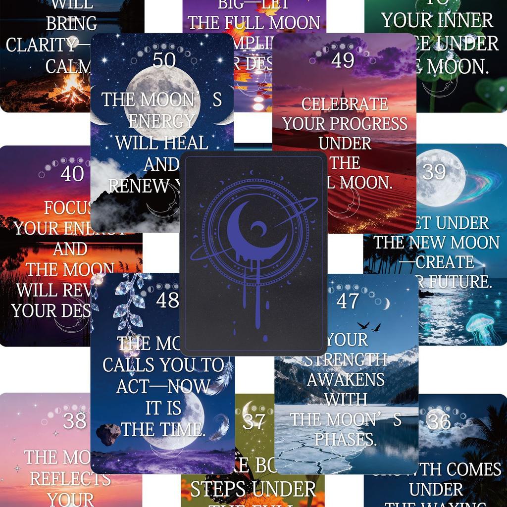 Mystical Moon Oracle Deck - 50 Cards 9*6.7cm for Spiritual Guidance, Manifestation & Moon Phase Rituals