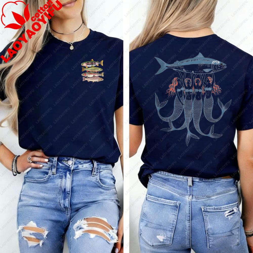 Sardines Fish Mermaid Shirt Girl Tinned Ocean Lover Gift Trendy Coastal Tee FisherUnisex Graphic Tshirts Regular Short Sleeve
