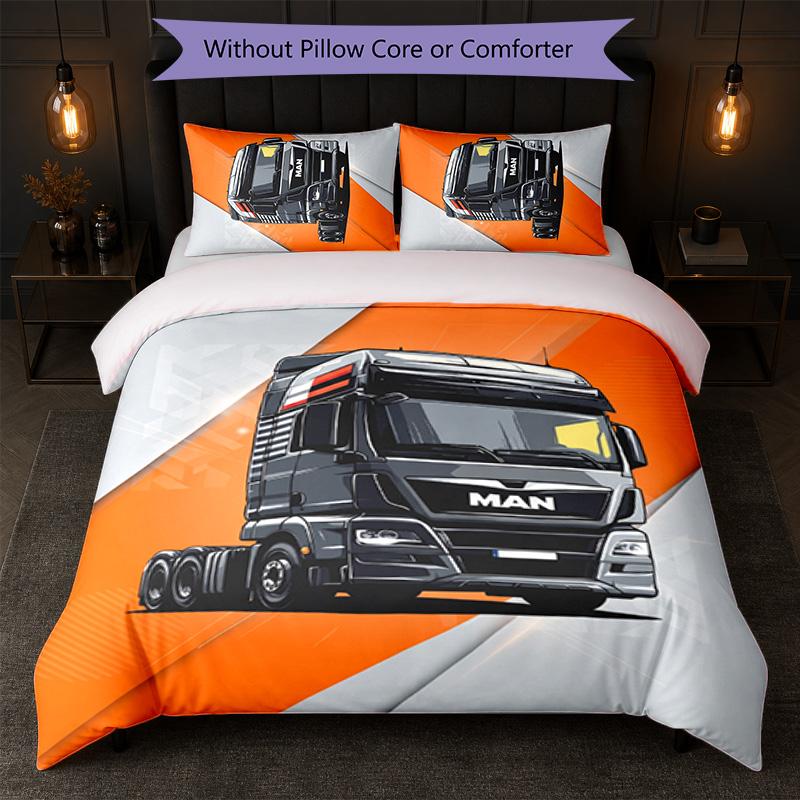 Man Truck Print 3Pcs Bedding Set Duvet Cover With Two Pillowcases Soft Bed Linen For Household Bedroom