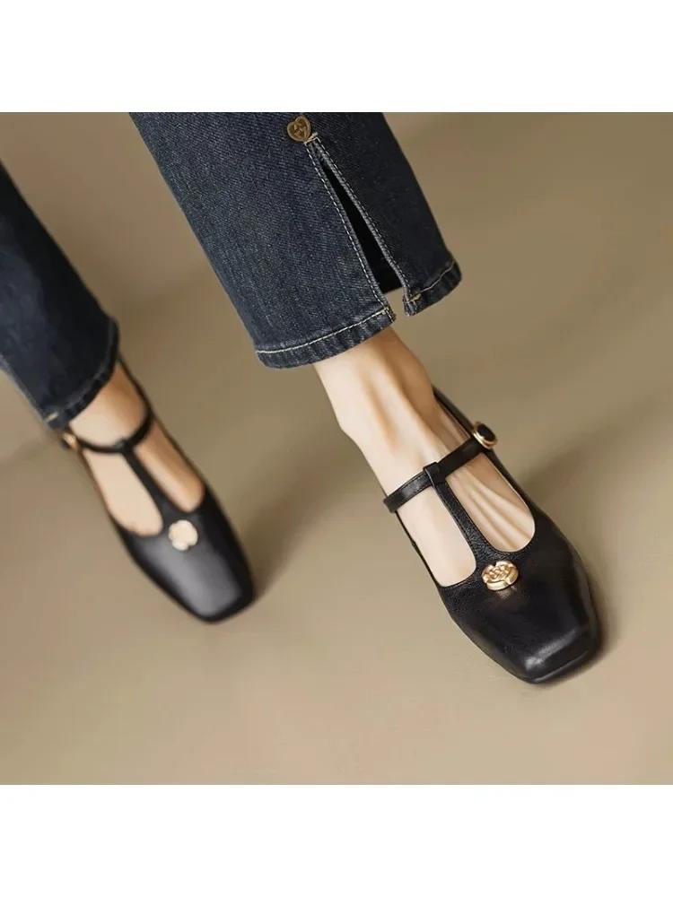 

Женские туфли Мэри Джейн с квадратным носком, летние туфли-лодочки на блочном каблуке во французском стиле 42 чёрный