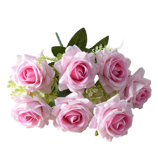 7-Head Artificial Rose Realistic Fake Flower Bouquet Home Office Wedding Party Indoor Outdoor Faux Bloom Table Centerpiece Decoration