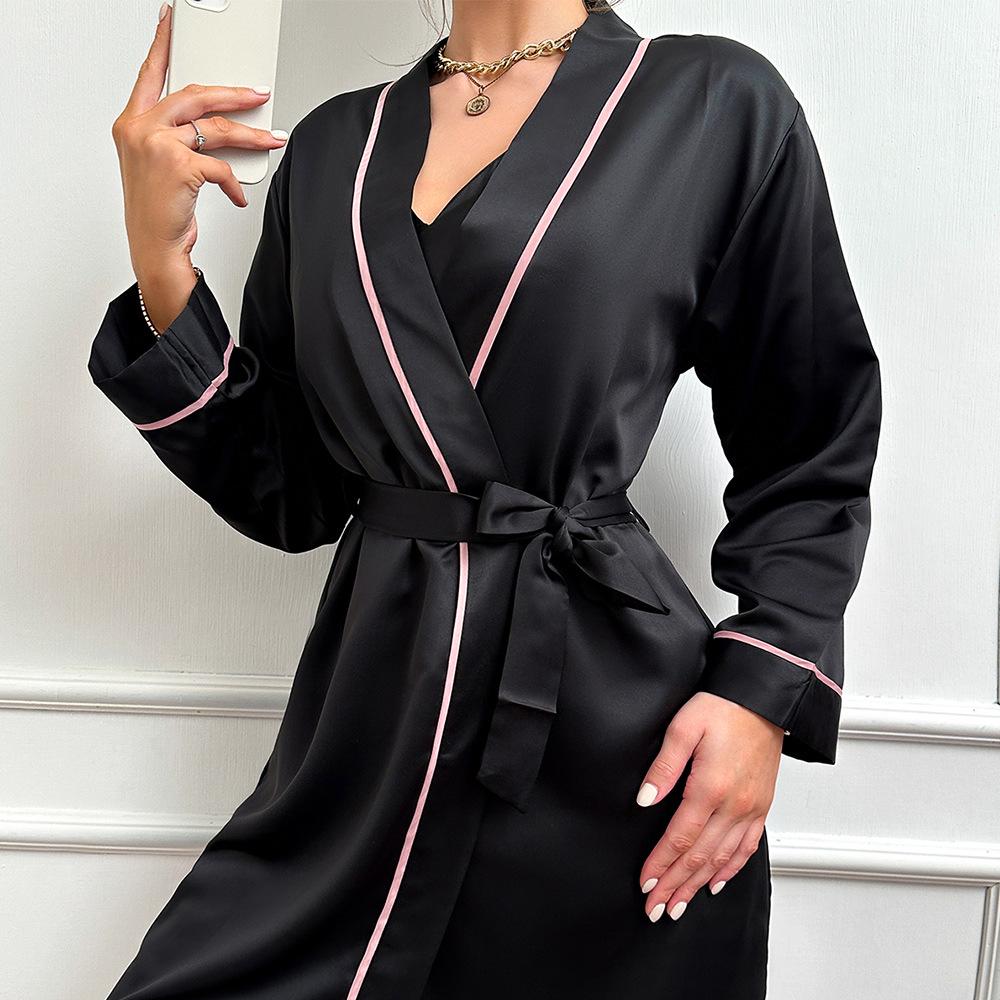 Summer Ice Silk Women's Mid-Length Thin Tie-Up Fashion Robe