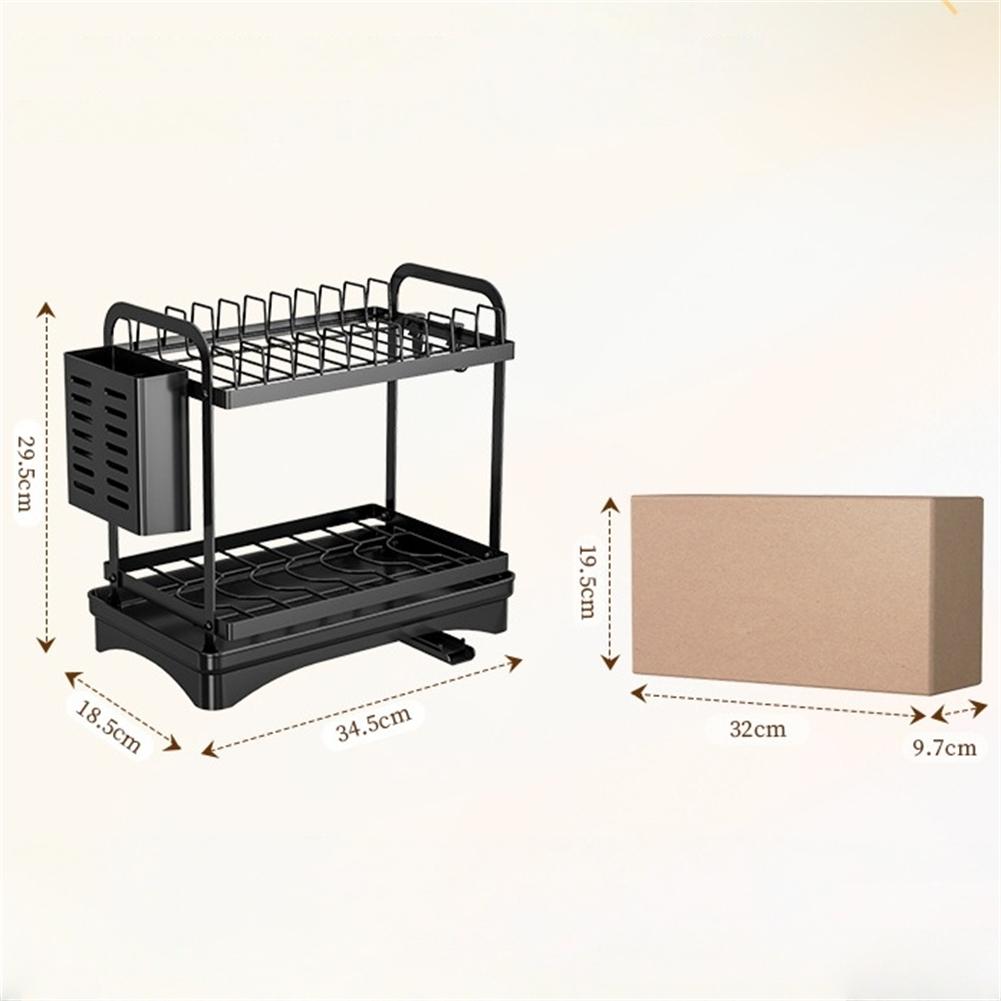 Dish Drying Rack 34.5x18.5x29.5CM 2Tier Dish Drying Bracket Utensil Holder With Drip Tray For Kitchen Counter Storage Holders