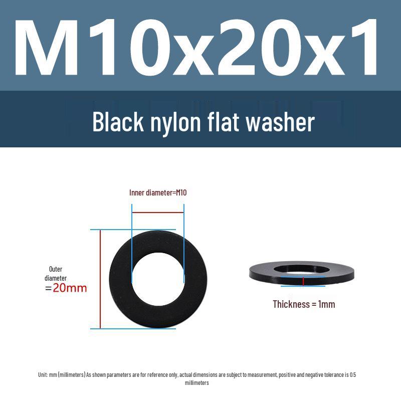 Yigu High-Temperature Insulated Black Nylon Flat Washer (M2, M3, M10, M16, M24)