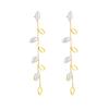 Fashion Minimalist Pearl Willow Leaf Hollow Long Drop Earrings, Light Luxury Elegant Earrings