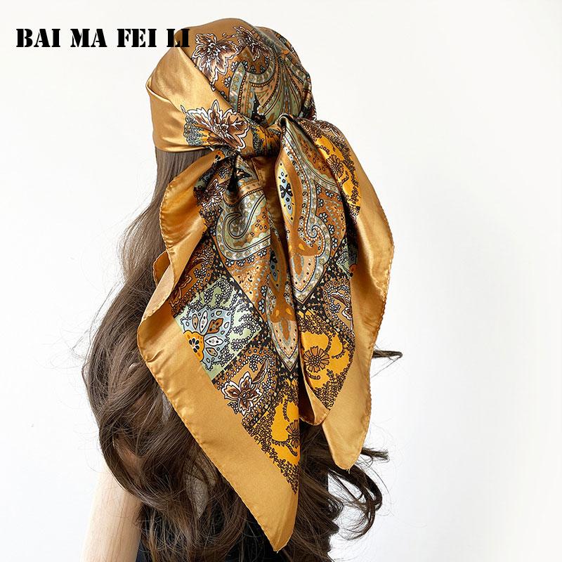 European American Bandana Cashew Print Square Scarf Multifunctional Headscarf Versatile Neck Shawl Fashion Women Hair Accessorie