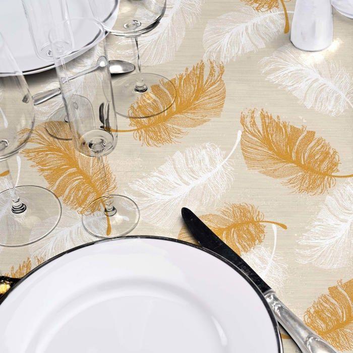 Nappe ronde - EDEN - Plume Lumineuse - PVC Textilia Paillettes - Ø 160 cm - Motif plumes pailletées