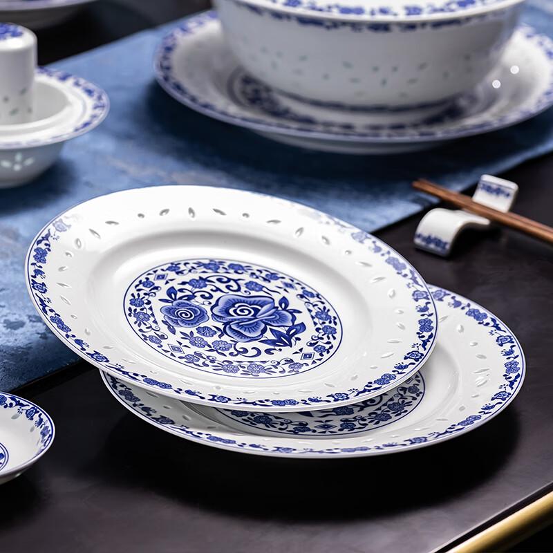 Fuyu Ceramics 56-Piece Blue & White Linglong Dinnerware Set