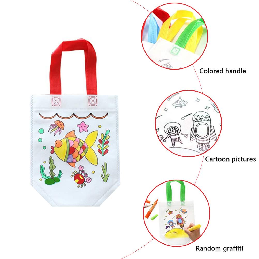 12Pcs DIY Graffiti Tote Bag Non Woven Grocery Bags for Children Arts and Crafts Color Filling Party