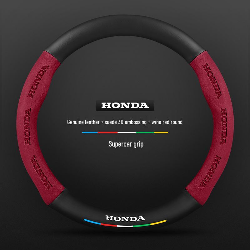Echtes Leder Carbonfaser Wildleder Lenkradbezug für Honda CRV 07-23, Ganzjahres-Universalpassform